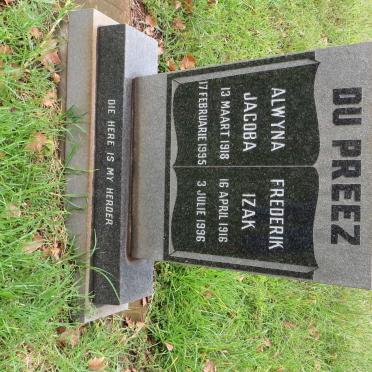 PREEZ Frederik Izak, du 1916-1996 &amp; Alwyna Jacoba 1918-1995