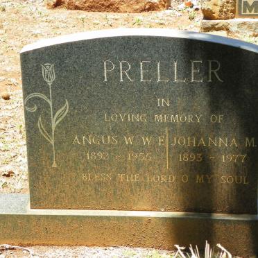 PRELLER Angus W.W.F. 1892-1955 &amp; Johanna M. 1893-1977