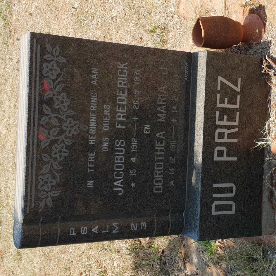 PREEZ Jacobus Frederick, du 1912-1971 &amp; Dorothea Maria J. 1911-1983