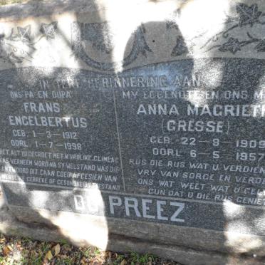 PREEZ Frans Engelbertus, du 1912-1998 &amp; Anna Magrietha CRESSE 1909-1957
