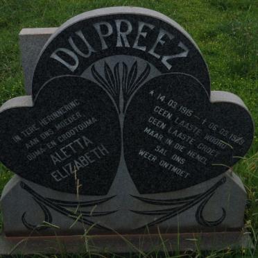 PREEZ Aletta Elizabeth, du 1915-1989