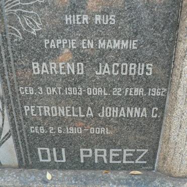 PREEZ Barend Jacobus, du 1903-1962 &amp; Petronella Johanna C. 1910-