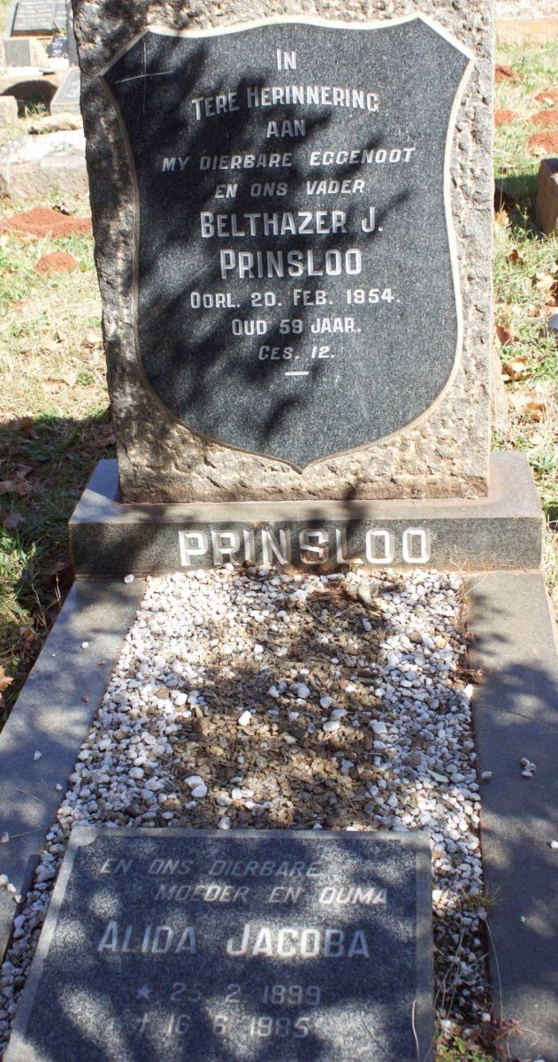 PRINSLOO Belthazer J. -1954 &amp; Alida Jacoba 1899-1985