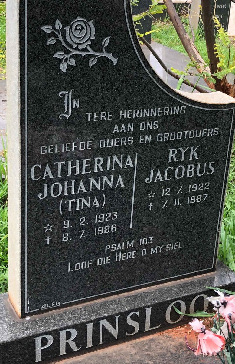 PRINSLOO Ryk Jacobus 1922-1987 &amp; Catherina Johanna 1923-1986