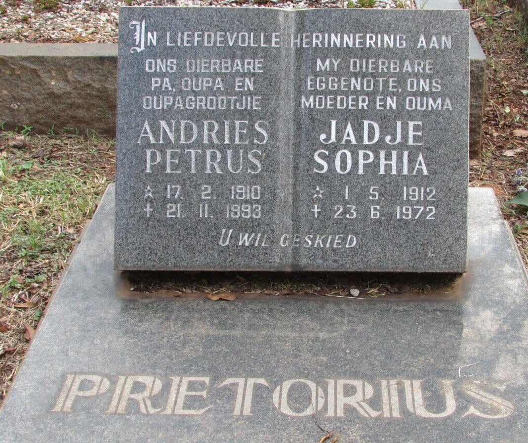 PRETORIUS Andries Petrus 1910-1993 &amp; Jadje Sophia 1912-1972