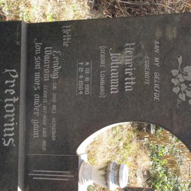PRETORIUS Henrietha Johanna nee LOMBARD 1910-1964