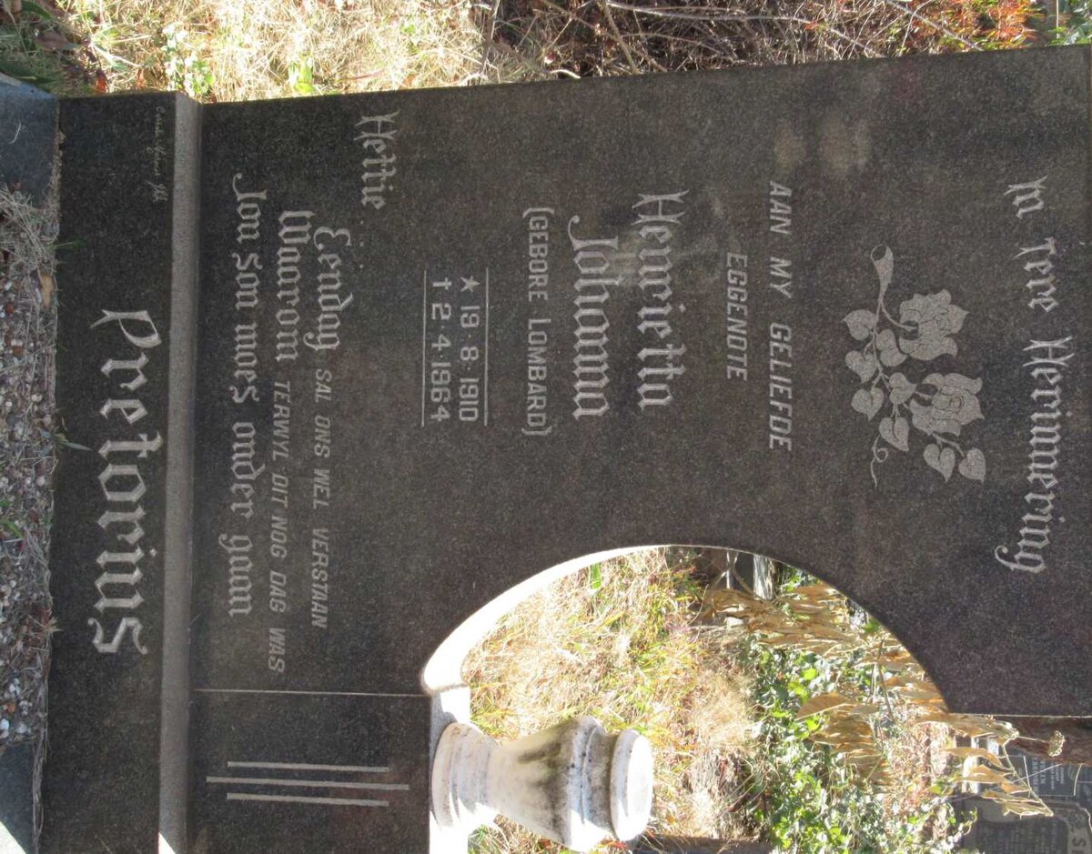 PRETORIUS Henrietha Johanna nee LOMBARD 1910-1964