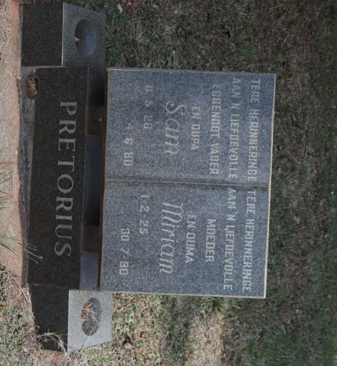 PRETORIUS Sam 1926-1980 &amp; Miriam 1925-1990
