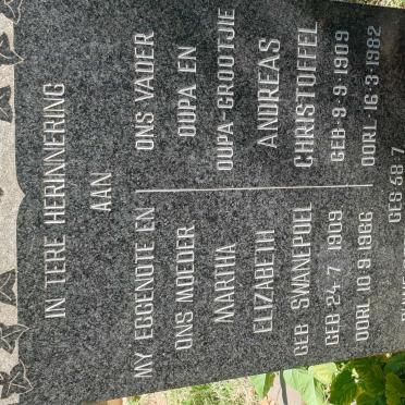 PRETORIUS Andreas Christoffel 1909-1982 &amp; Martha Elizabeth SWANEPOEL 1909-1966