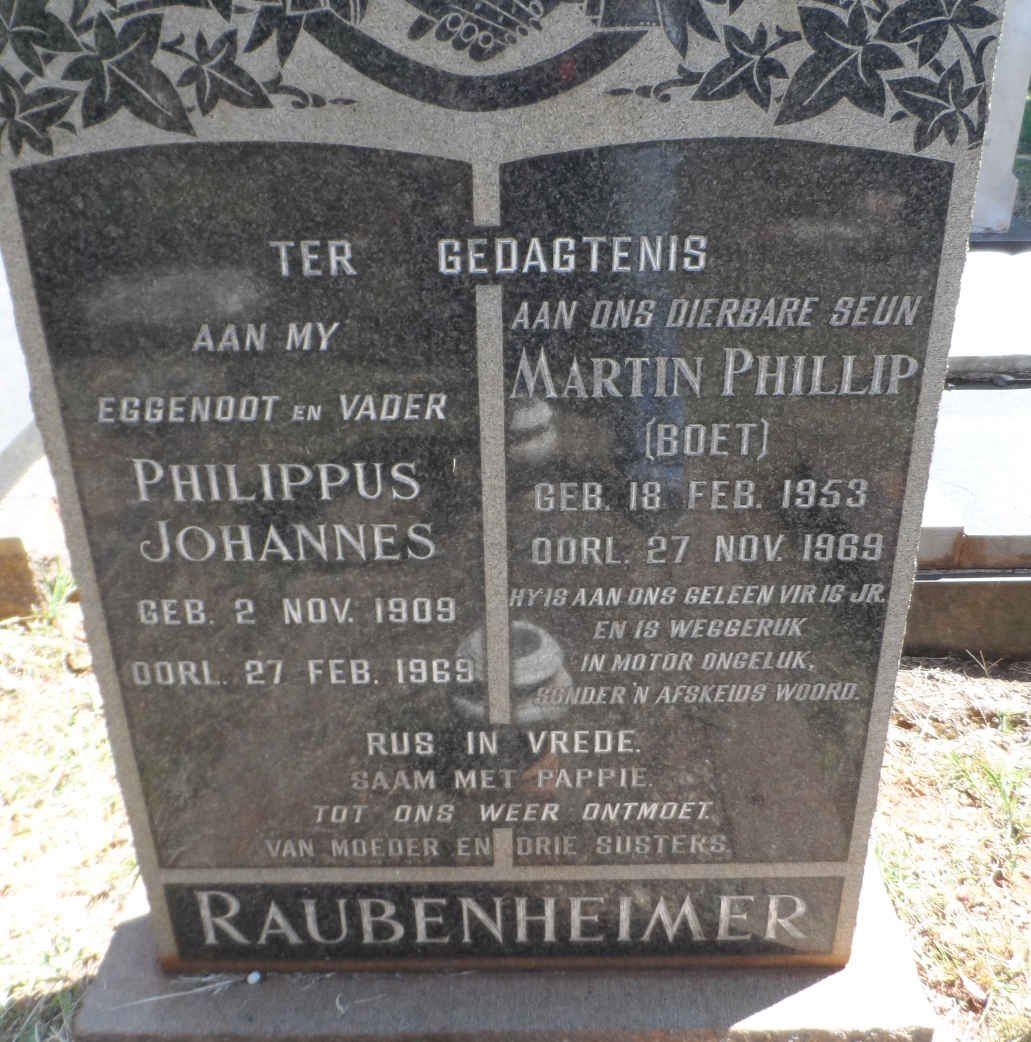 RAUBENHEIMER Philippus Johannes 1909-1969 :: RAUBENHEIMER Martin Phillip 1953-1969