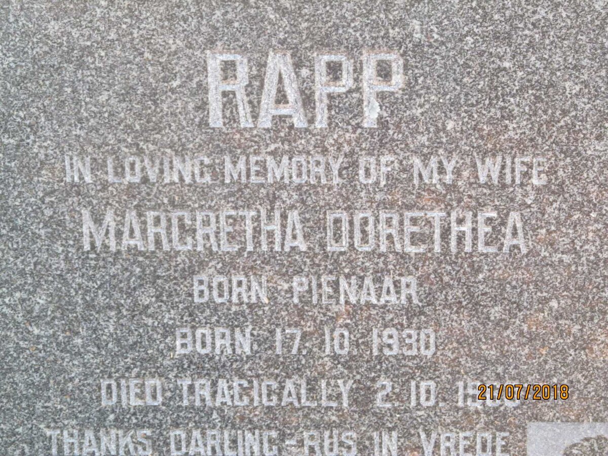RAPP Margretha Dorethea nee PIENAAR 1930-1960
