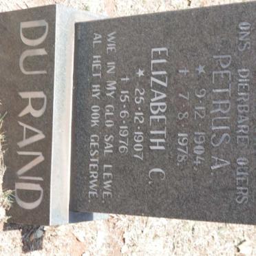 RAND Petrus A., du 1904-1978 &amp; Elizabeth C. 1907-1976