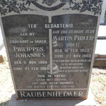 RAUBENHEIMER Philippus Johannes 1909-1969 :: RAUBENHEIMER Martin Phillip 1953-1969