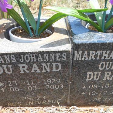 RAND Frans Johannes, du 1929-2003 &amp; Martha Jacoba 1930-2013