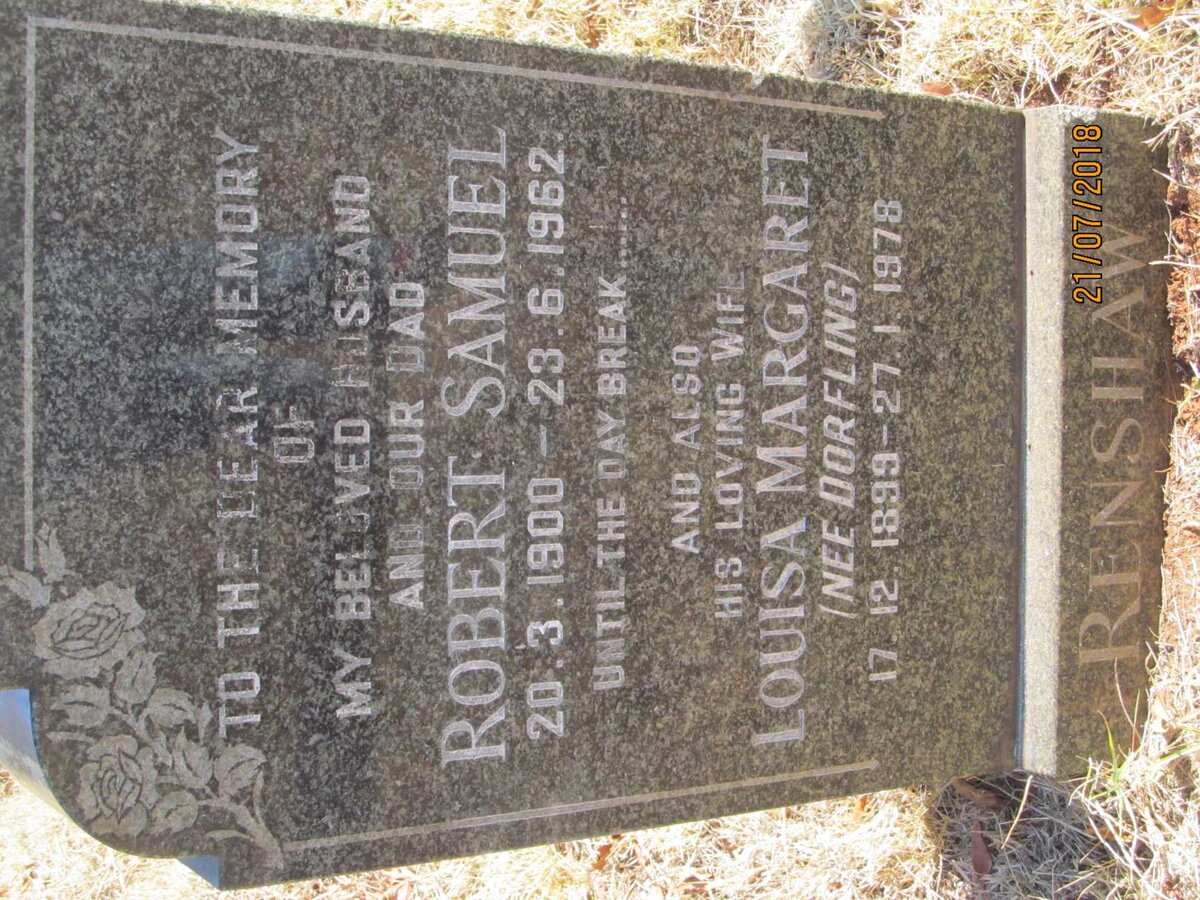 RENSHAW Robert Samuel 1900-1962 &amp; Louisa Margaret DORFLING 1899-1978