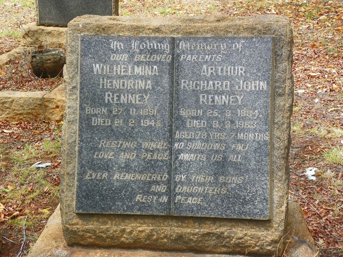 RENNEY Arthur Richard John 1884-1963 &amp; Wilhelmina Hendrina 1891-1945