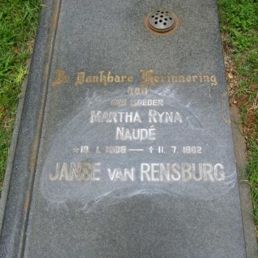RENSBURG Martha Ryna, Janse van nee NAUDÉ 1908-1982