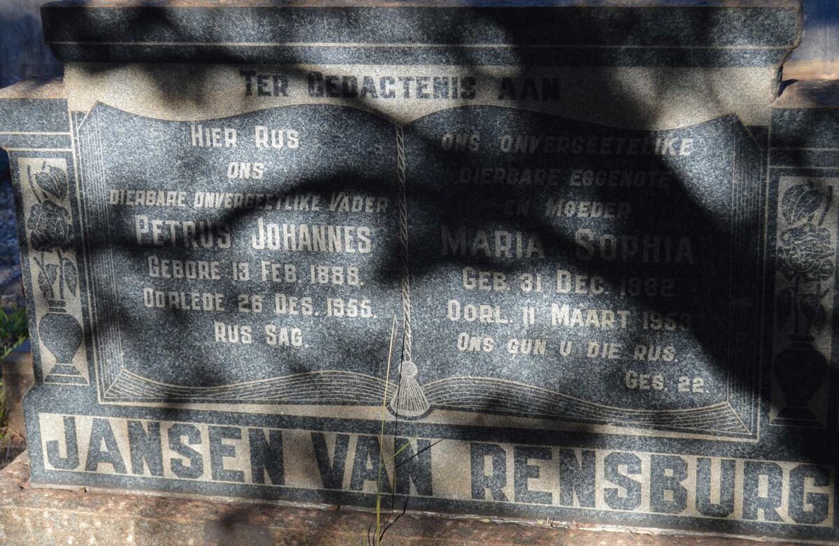 RENSBURG Petrus Johannes, Jansen van 1888-1955 &amp; Maria Sophia 1882-1953