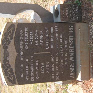 RENSBURG Izak Zurk, Janse van 1904-1965 &amp; Sophia Catherine 1916-1989