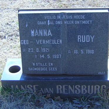 RENSBURG Rudy, Janse van 1918- &amp; Hanna VERMEULEN 1921-1987