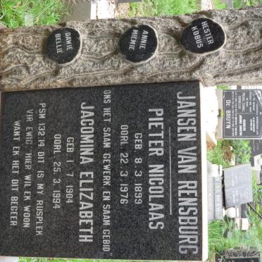 RENSBURG Pieter Nicolaas, Jansen van 1899-1976 &amp; Jacomina Elizabeth 1904-1994