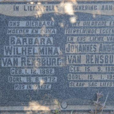 RENSBURG Johannes Andries, van 1889-1953 &amp; Barbara Wilhelmina 1892-1972