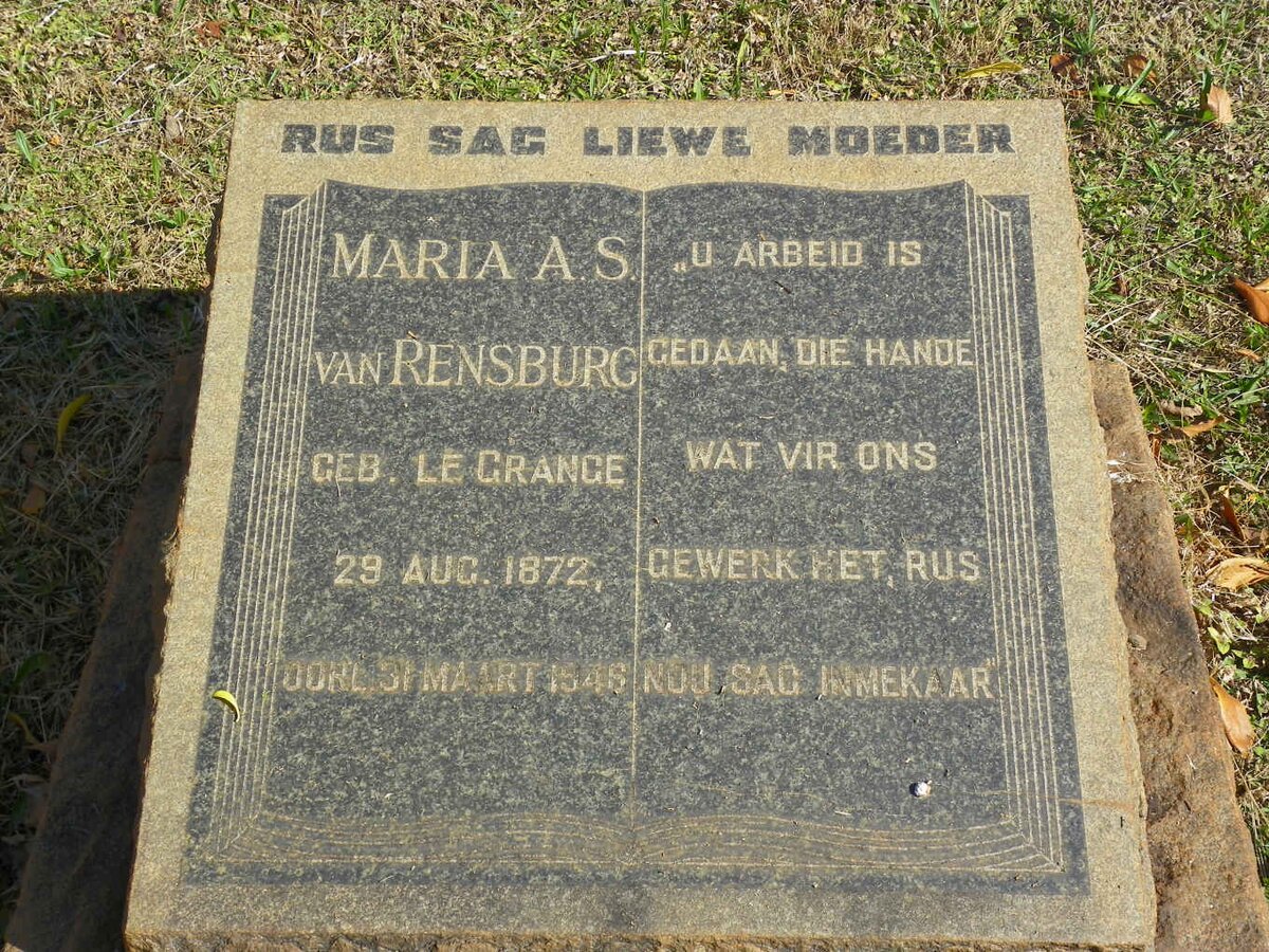 RENSBURG Maria A.S., van nee LE GRANGE 1872-1946