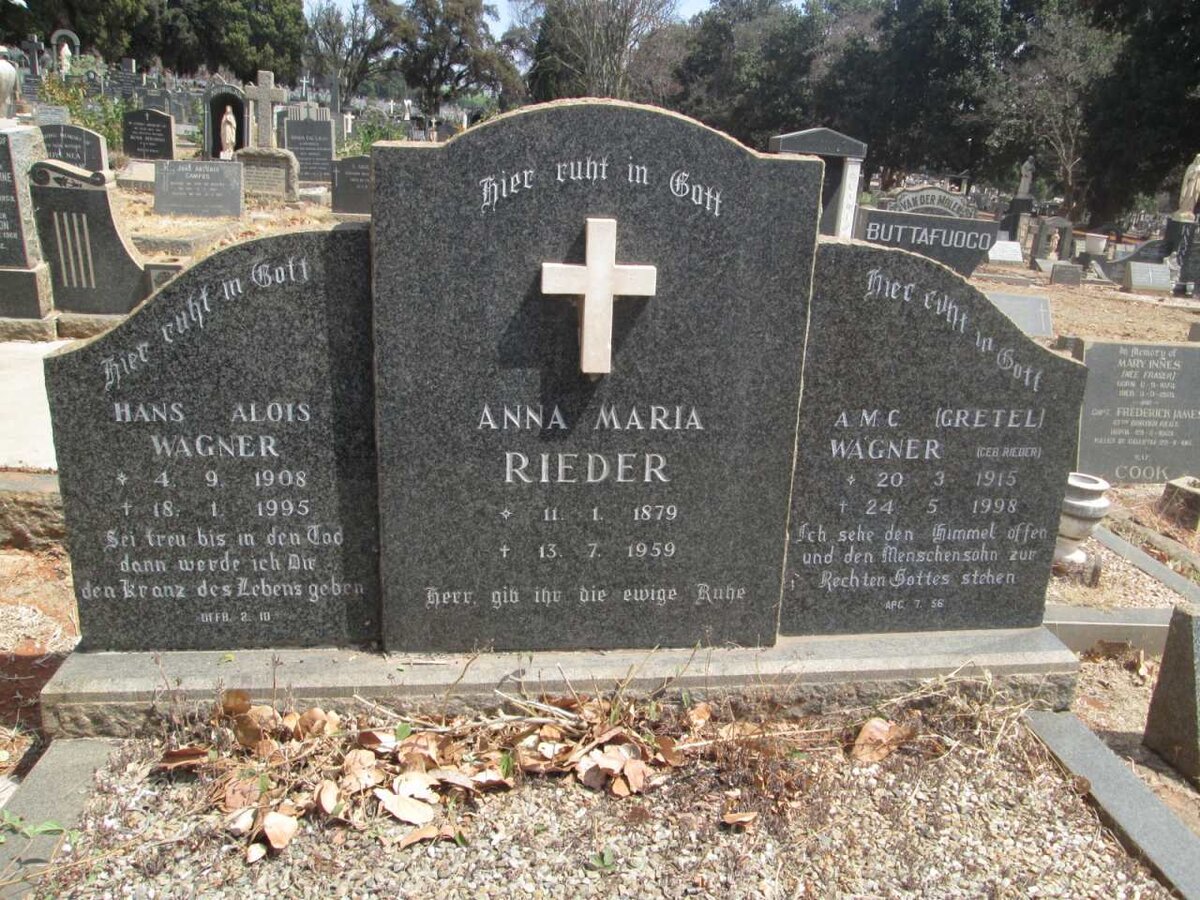 RIEDER Anna Maria 1879-1959 :: WAGNER Hans Alois 1908-1995 &amp; A.M.C. RIEDER 1915-1998