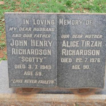 RICHARDSON John Henry -1943 &amp; Alice Tirzah -1976