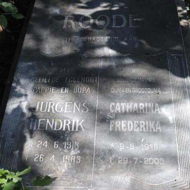 ROODE Jurgens Hendrik 1916-1983 &amp; Catharina Frederika 1919-2003