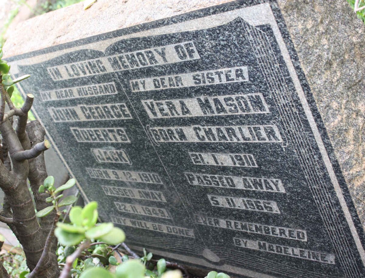 ROBERTS John George 1910-1949 &amp; Vera Mason CHARLIER 1911-1966