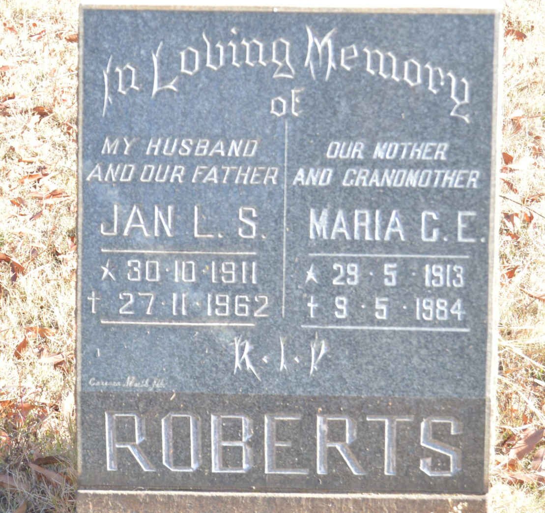 ROBERTS Jan L.S. 1911-1962 &amp; Maria C.E. 1913-1984
