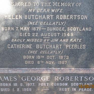 ROBERTSON James George 1877-1969 &amp; Helen Butchart GELLATLY 1871-1949