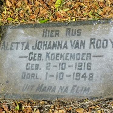 ROOYEN Aletta Johanna, van nee KOEKEMOER 1916-1948