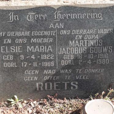 ROETS Martinus Jacobus Gouws 1916-1980 &amp; Elsie Maria 1922-1969
