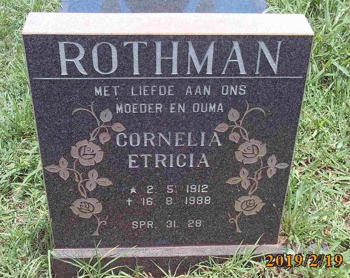 ROTHMAN Cornelia Etricia 1912-1988