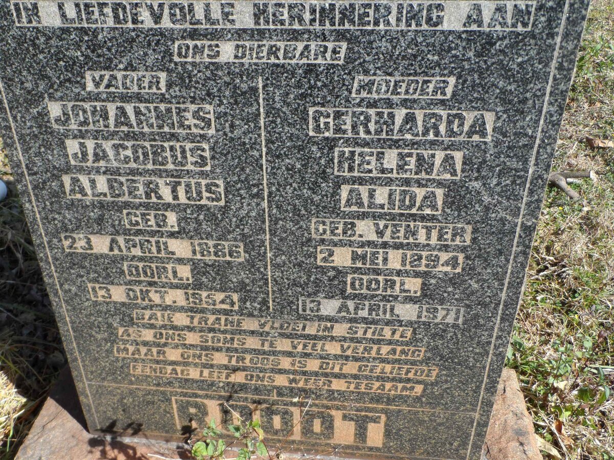 ROODT Johannes Jacobus Albertus 1886-1954 &amp; Gerharda Helena Alida VENTER 1894-1971