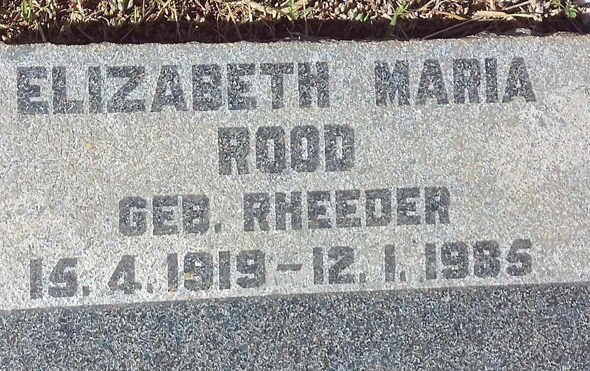 ROOD Elizabeth Maria nee RHEEDER 1919-1985