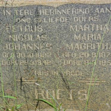 ROETS Petrus Nicolas Johannes 1892-1942 &amp; Martha Maria Magritha 1878-1956