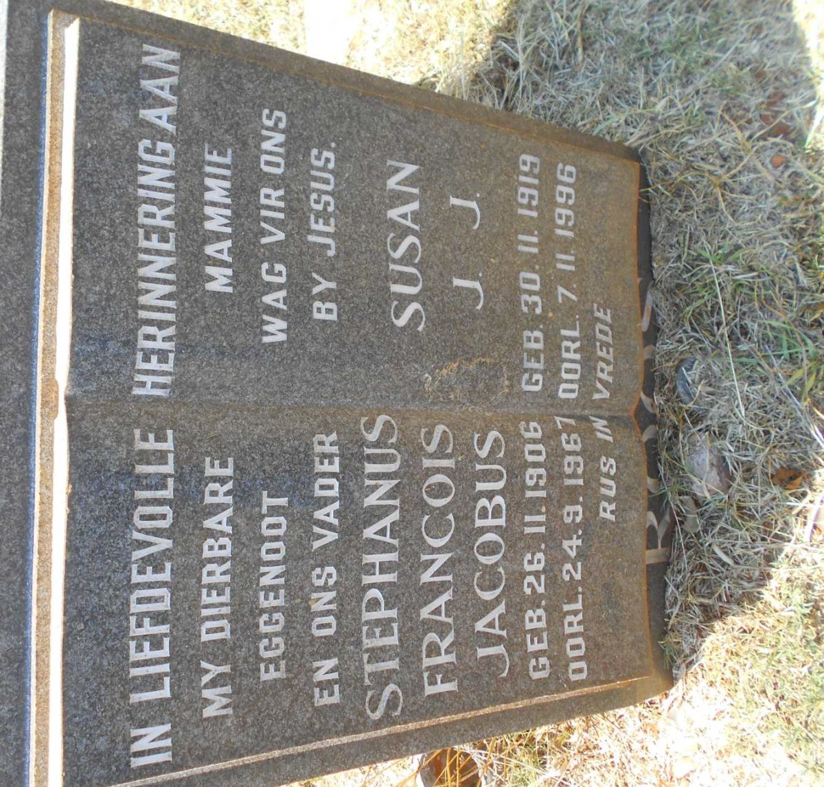 ROOS Stephanus Francois Jacobus 1906-1967 &amp; Susan J.J. 1919-1996