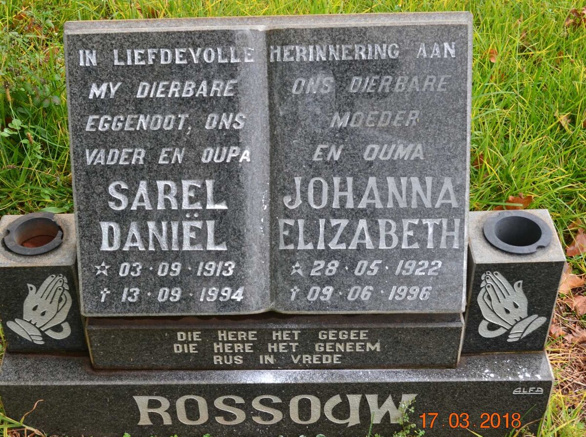 ROSSOUW Sarel Daniel 1913-1994 &amp; Johanna Elizabeth 1922-1996