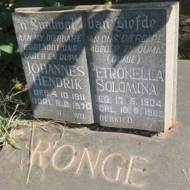 RONGE Johannes Hendrik 1911-1970 &amp; Petronella Solomina 1904-1983