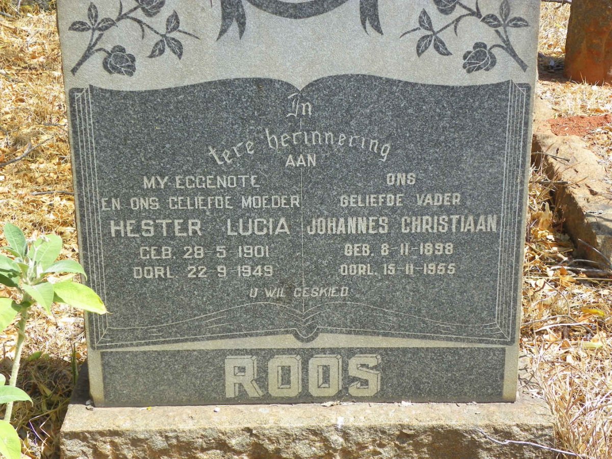 ROOS Johannes Christiaan 1898-1955 &amp; Hester Lucia 1901-1949