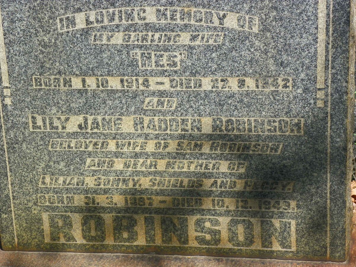 ROBINSON Mes 1914-1942 :: ROBINSON Lily Jane Hadden 1887-1949
