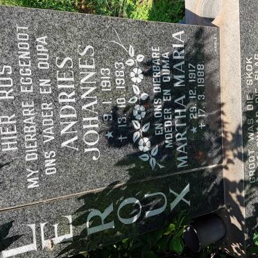 ROUX Andries Johannes, le 1913-1983 &amp; Martha Maria 1917-1988