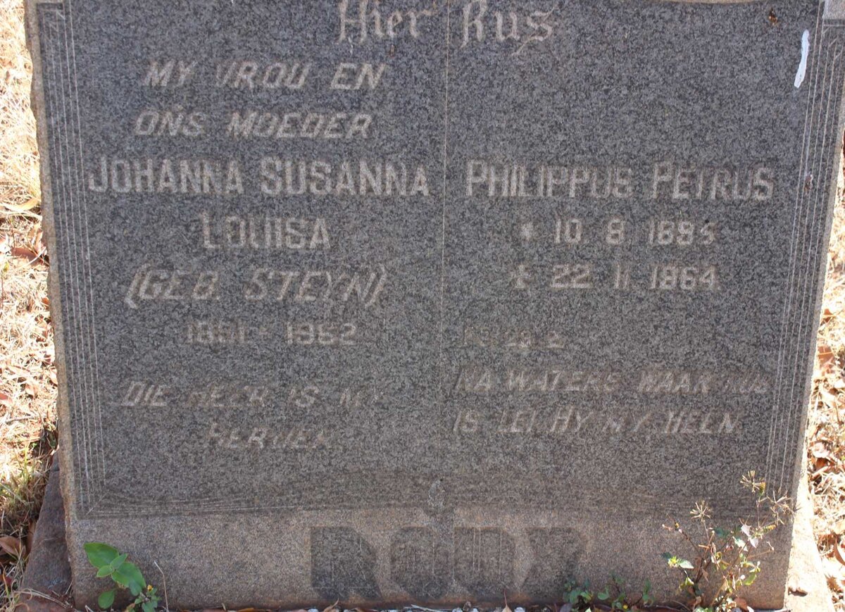 ROUX Philippus Petrus 1895-1964 &amp; Johanna Susanna Louisa STEYN 1891-1962