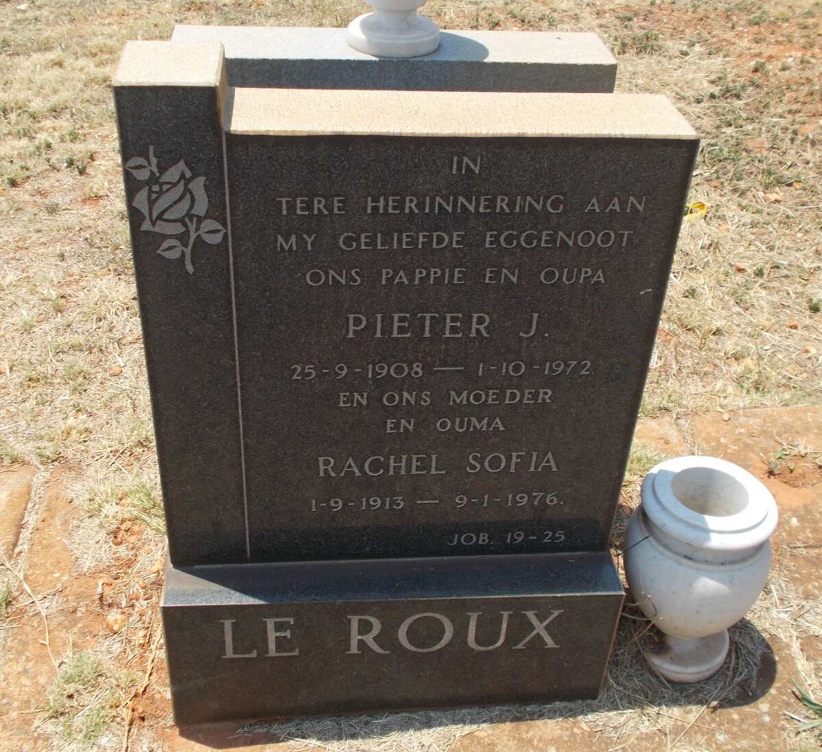 ROUX Pieter J., le 1908-1972 &amp; Rachel Sofia 1913-1976