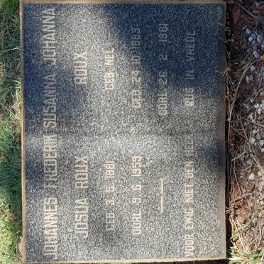 ROUX Johannes Frederik Josua 1881-1959 &amp; Susanna Johanna NEL 1883-1961