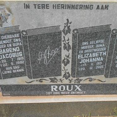 ROUX Barend Jacobus 1915-1982 &amp; Elizabeth Johanna 1919-2005