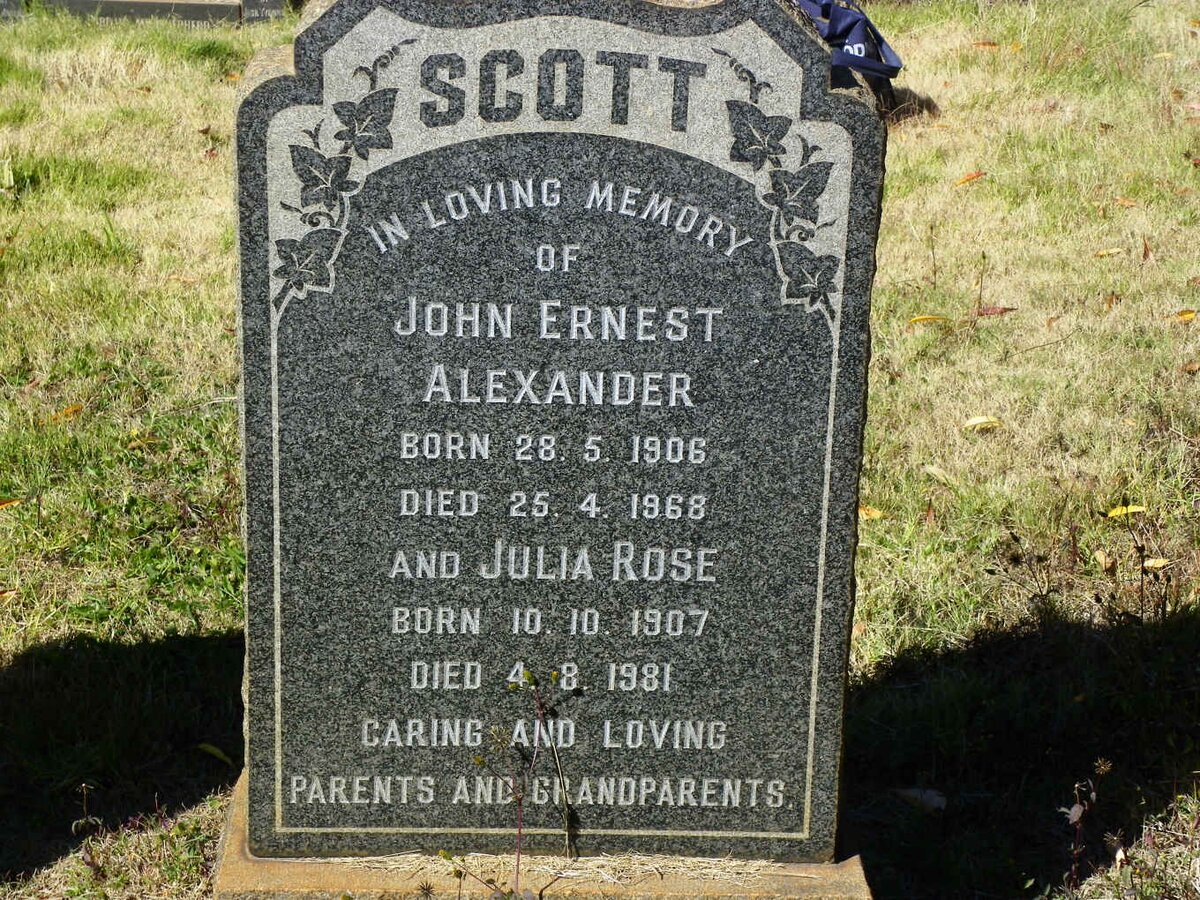 SCOTT John Ernest Alexander 1906-1968 &amp; Julia Rose 1907-1981